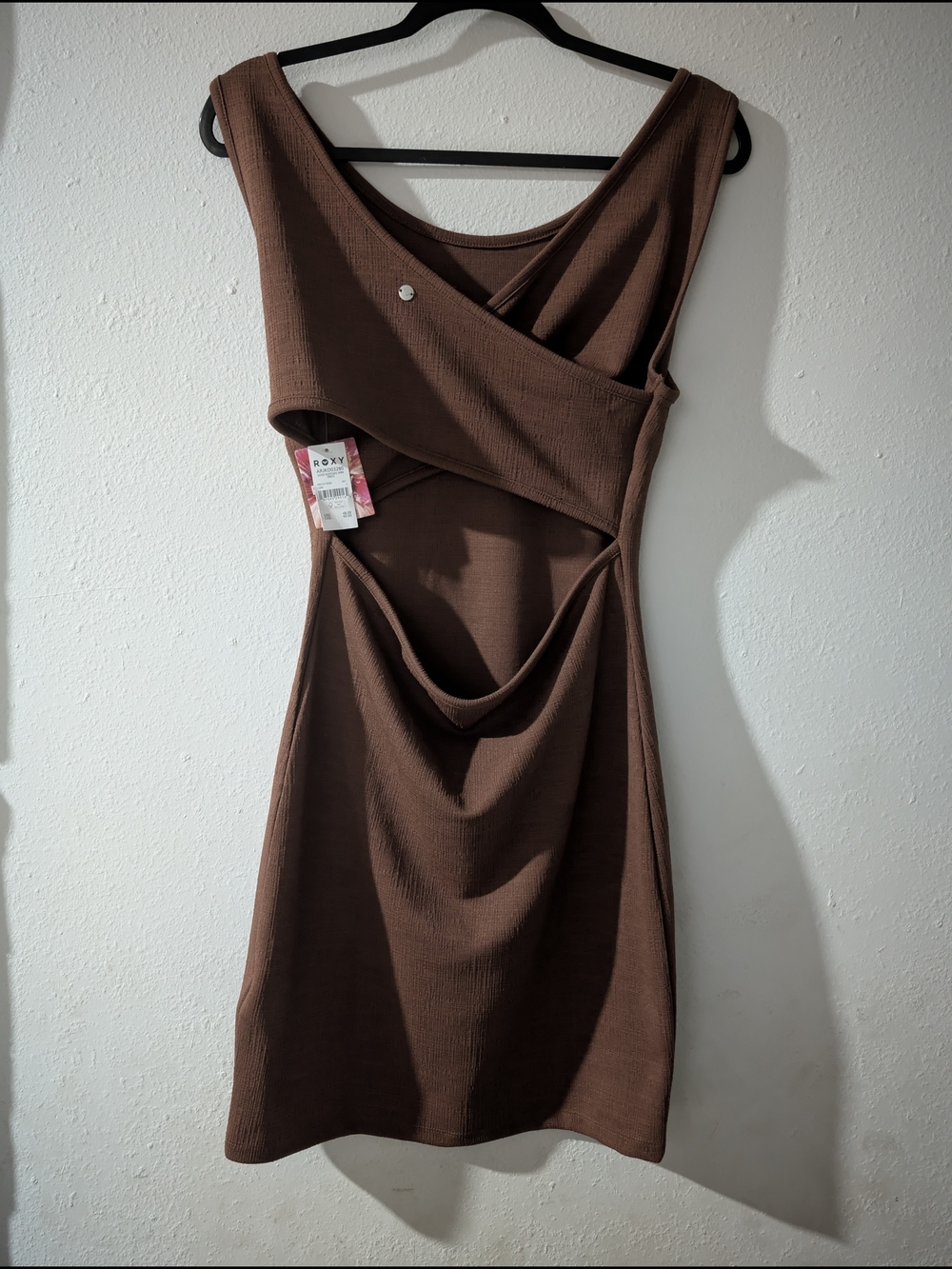 Roxy Chocolate Brown Ribbed Cutout Tank Dress
